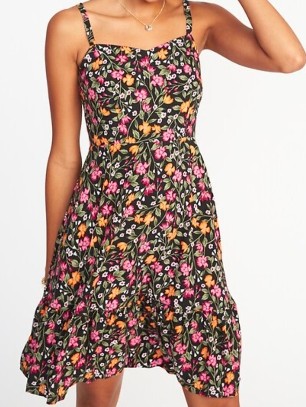 Old Navy Floral Smocked Dress, ruffed hemline. Size M. - Picture 1 of 8